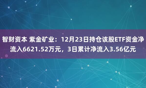 智财资本 紫金矿业：12月23日持仓该股ETF资金净流入6621.52万元，3日累计净流入3.56亿元