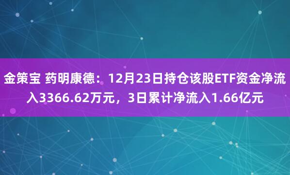 金策宝 药明康德：12月23日持仓该股ETF资金净流入3366.62万元，3日累计净流入1.66亿元