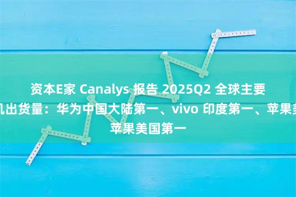 资本E家 Canalys 报告 2025Q2 全球主要市场手机出货量：华为中国大陆第一、vivo 印度第一、苹果美国第一